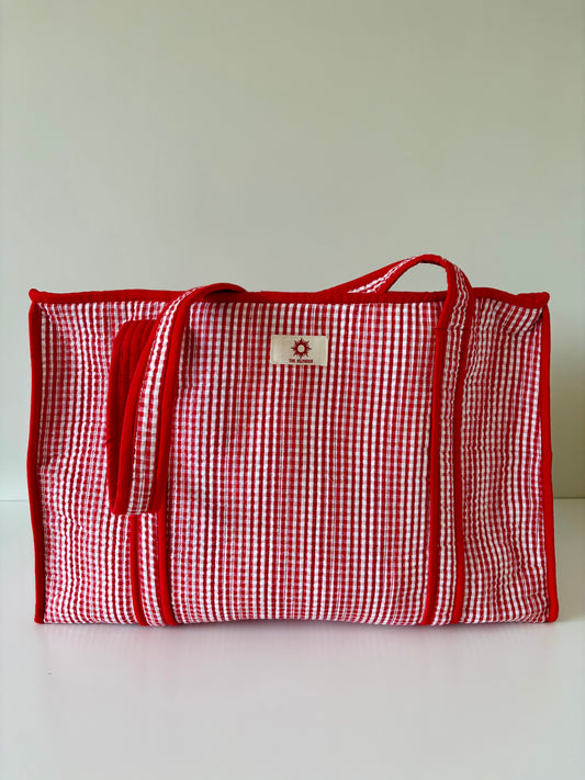 Red Gingham Large Zipped Tote Bag
