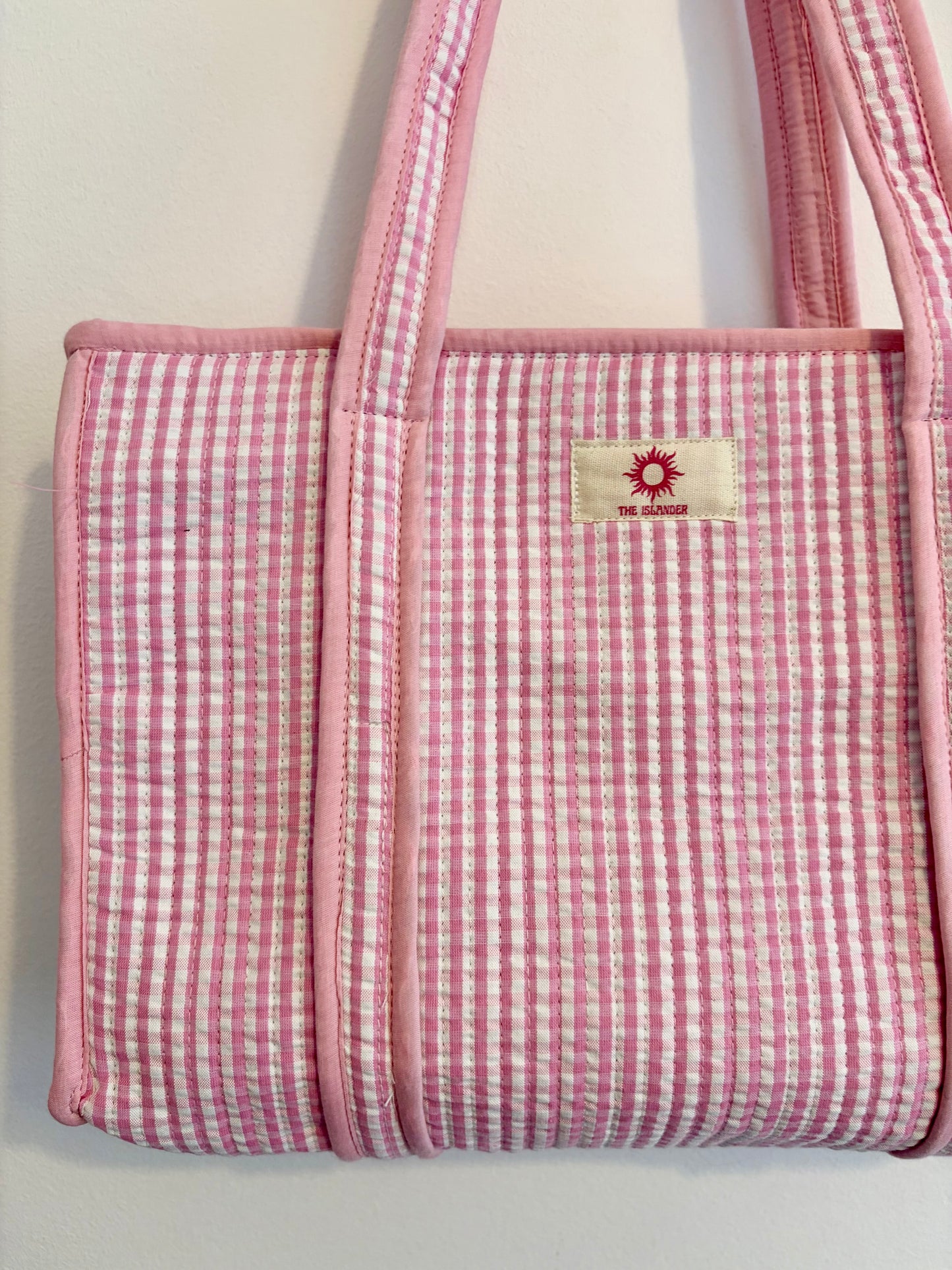 Baby Pink Gingham Midi Tote Bag
