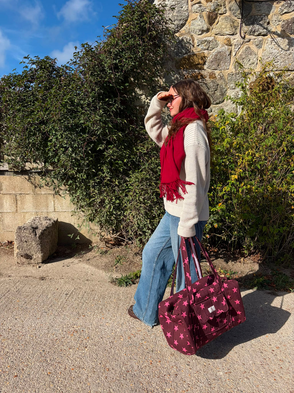 Burgundy & Pink Stars Duffle Travel Bag
