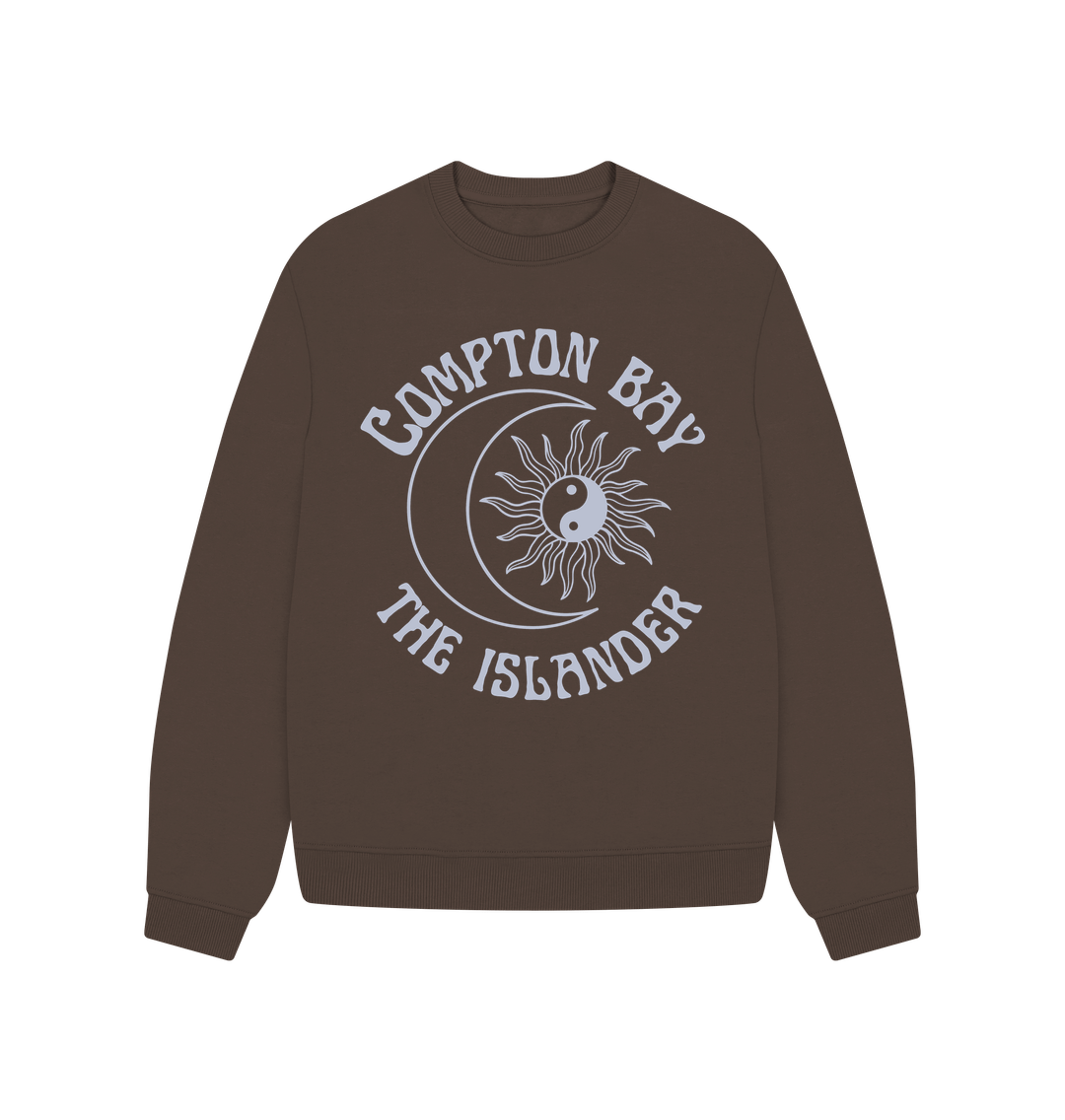 Chocolate Compton Bay - Lilac writing - Women's oversized style sweatshirt - Sun and Moon - The Islander