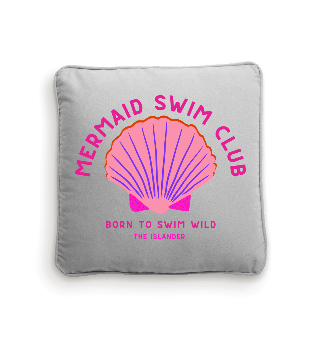 Natural/Light Grey Mermaid Swim Club -  Fairtrade Organic Cotton Canvas Cushion Cover - 40x40cm