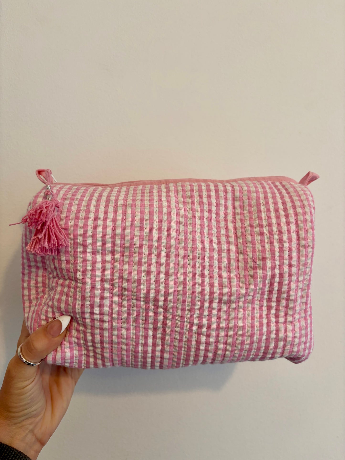 Baby Pink Gingham Midi Tote Bag