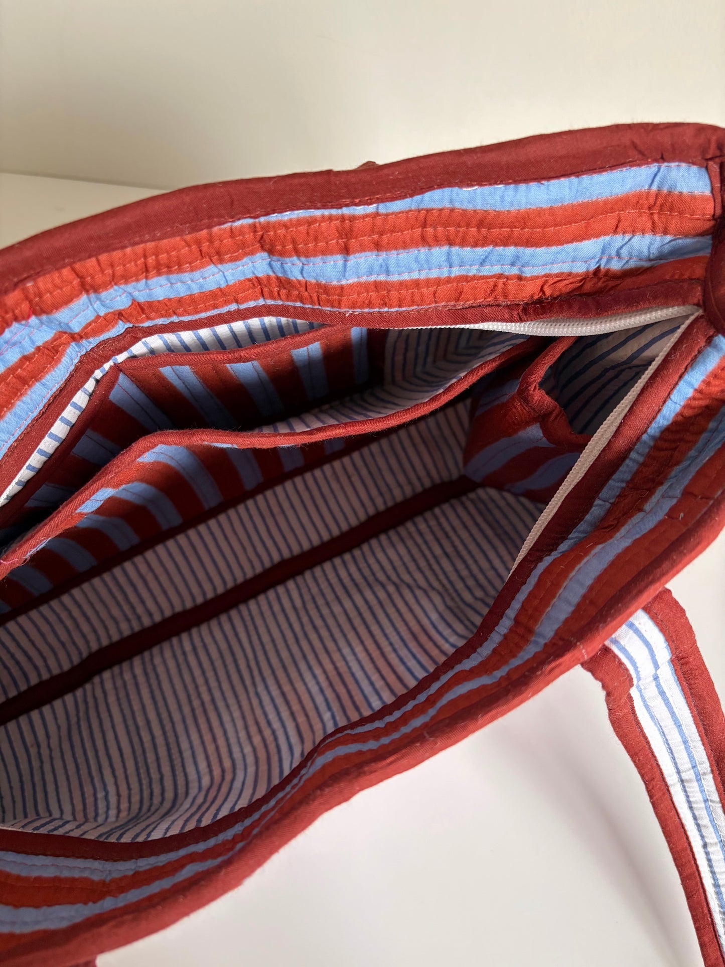 Blue & Brown Stripe Compartment Midi