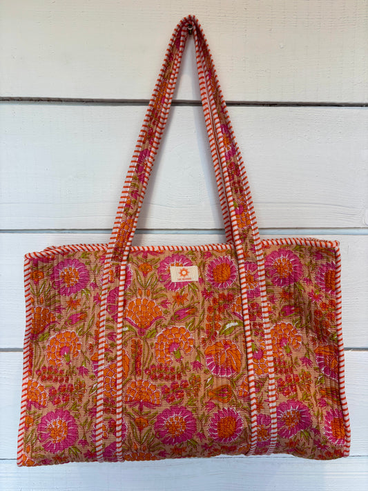Pink Harvest Large Zipped Tote