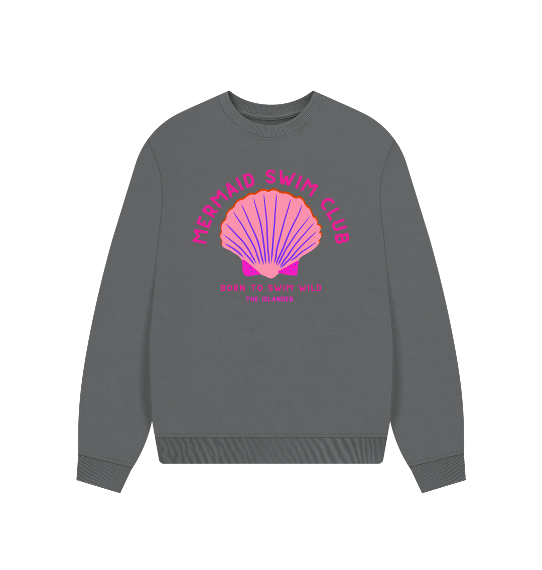 Slate Grey Mermaid Swim Club - Pink Wild Swim Club - Women's Oversized Style Sweatshirt