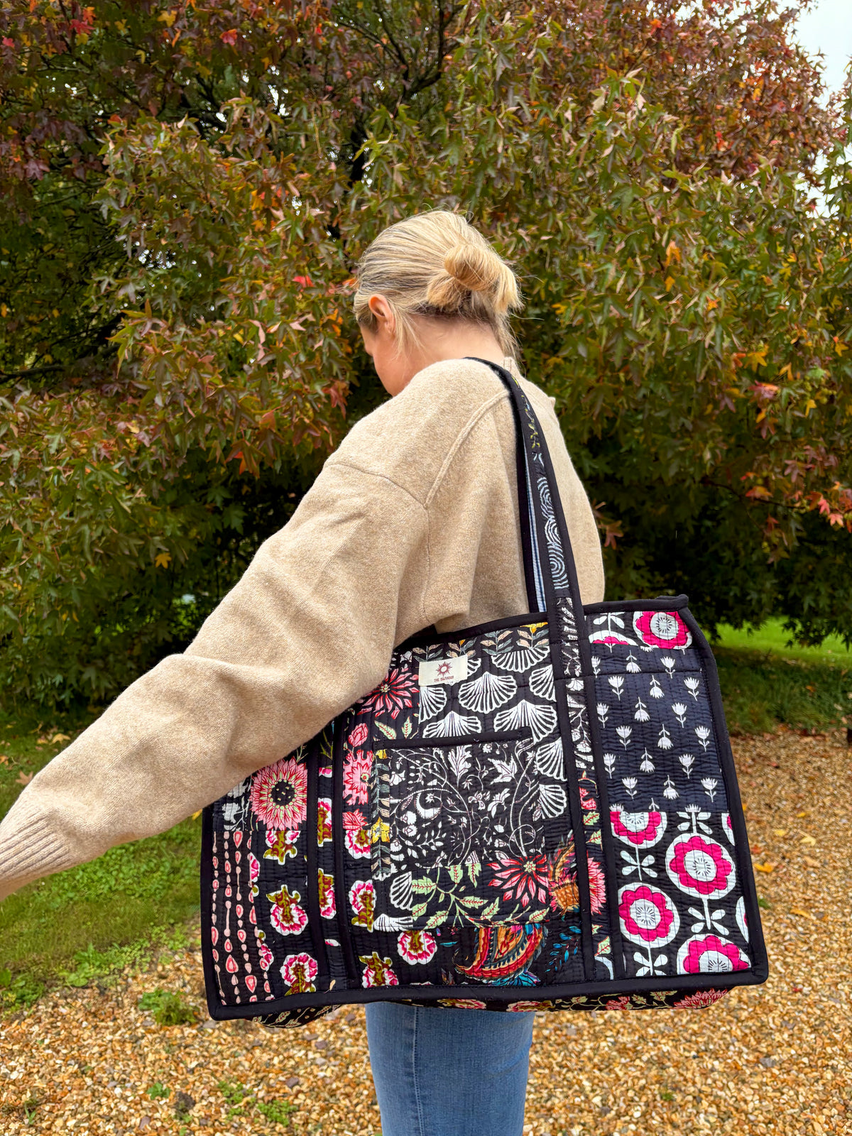 Black Patchwork Compartment Organiser Tote Bag