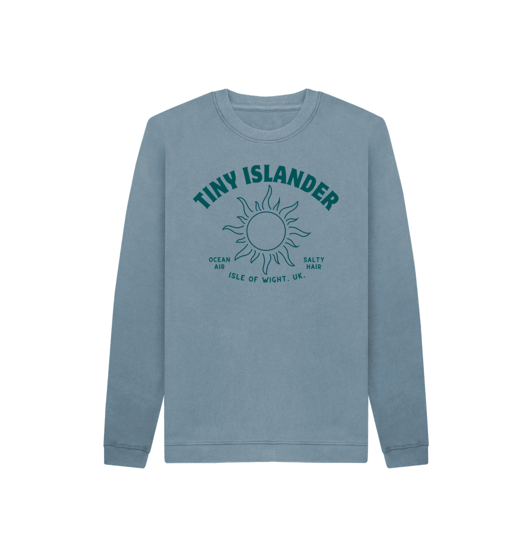 Stone Blue Tiny Islander - Blue writing - Kids Sweatshirt