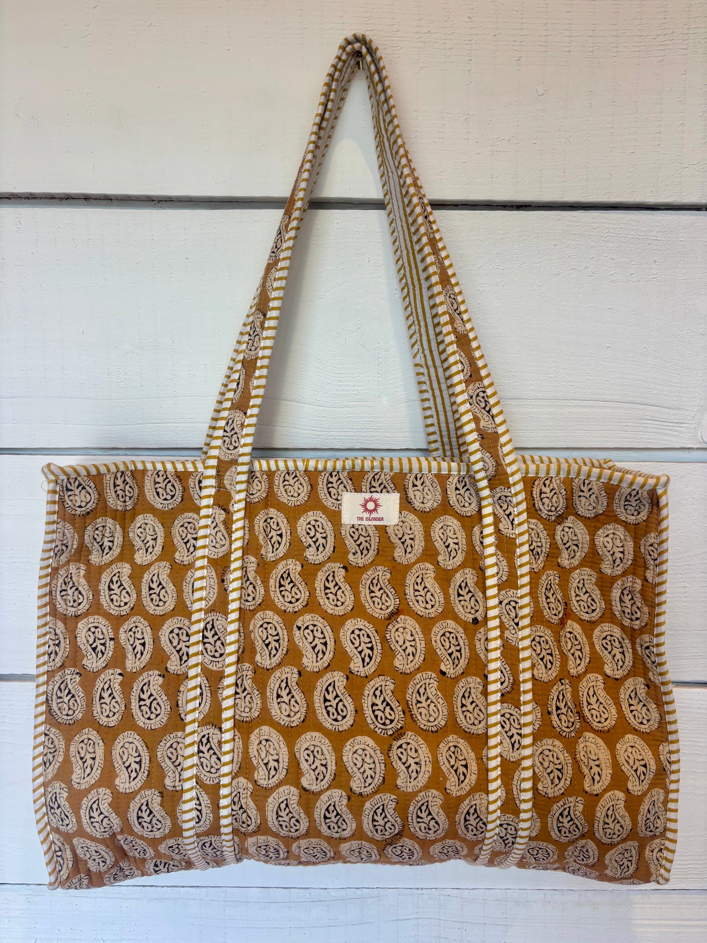 Beige Paisley Large Zipped Tote Bag