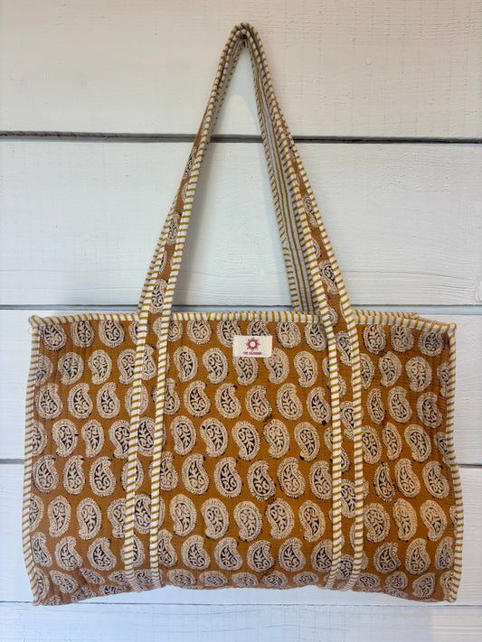 Beige Paisley Large Zipped Tote Bag