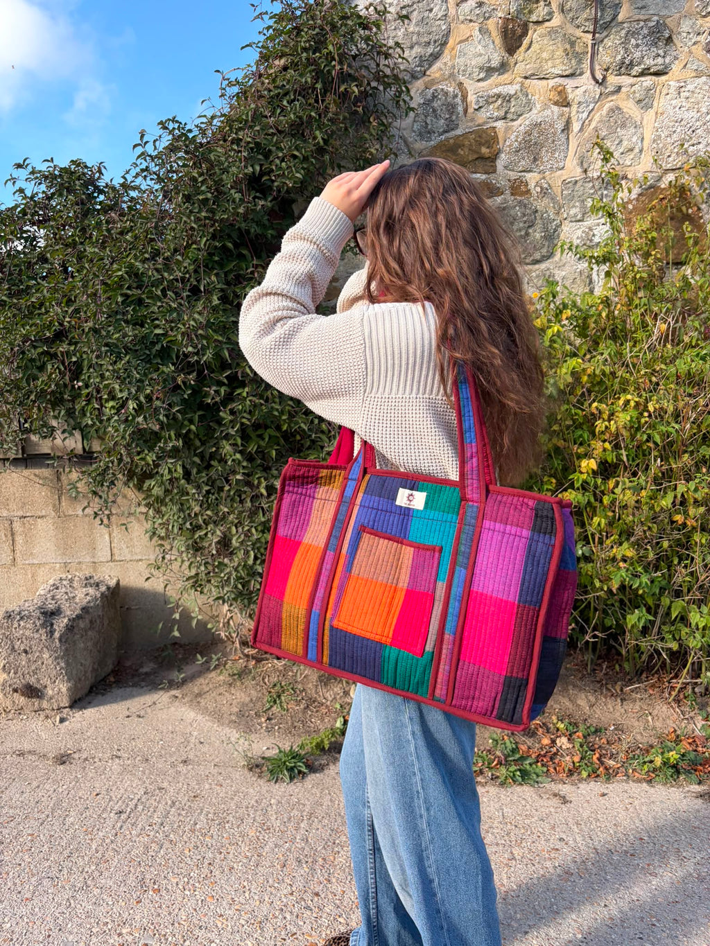 Colourful Madras Checks Organiser Compartment Tote