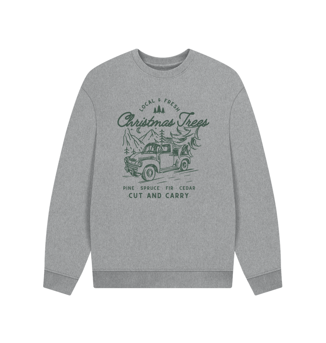 Athletic Grey Local Christmas Tree's - Unisex Oversized Style Sweatshirt - Organic Cotton