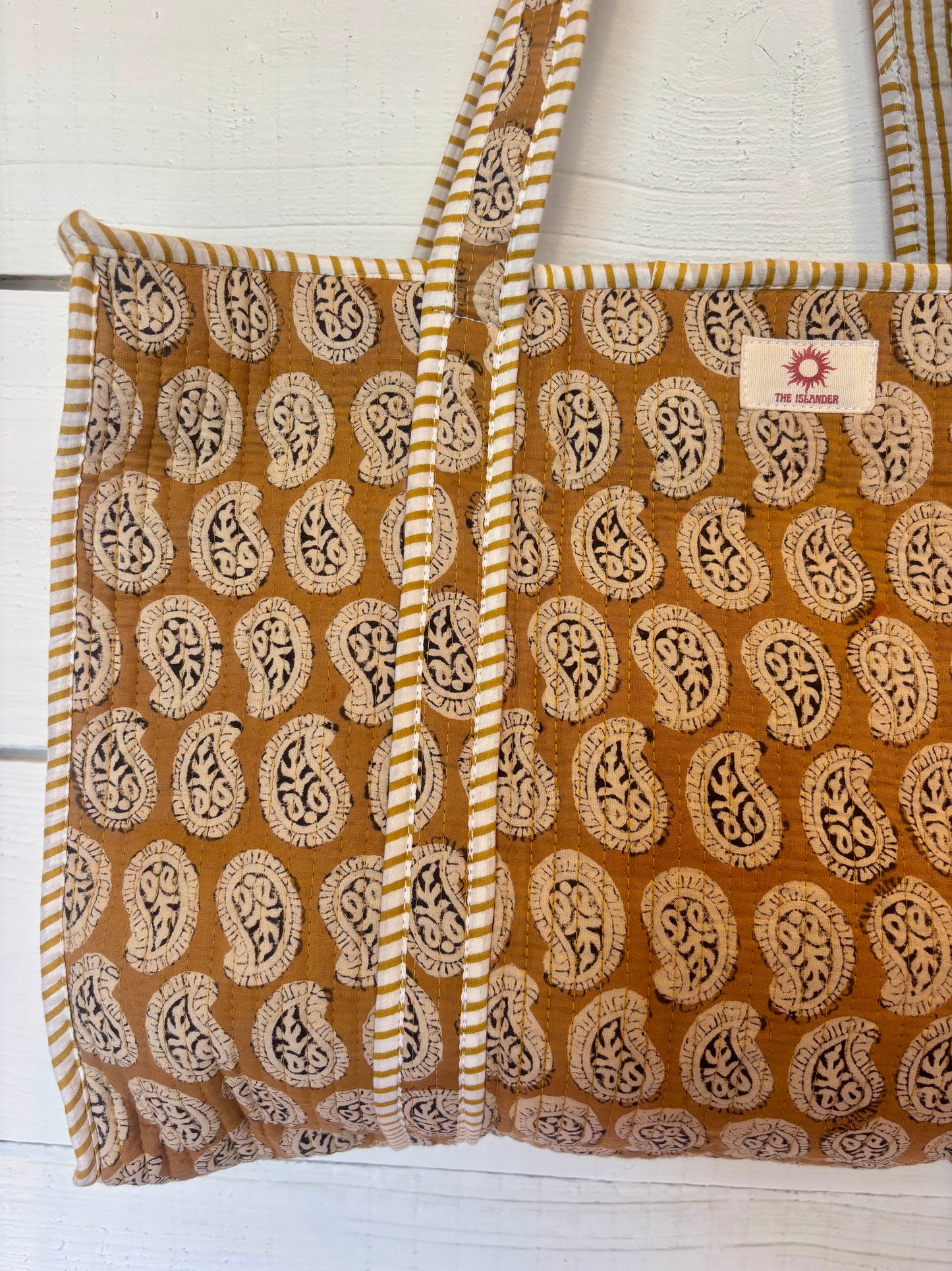 Beige Paisley Large Zipped Tote Bag