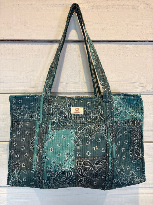 Teal Paisley Large Tote Bag