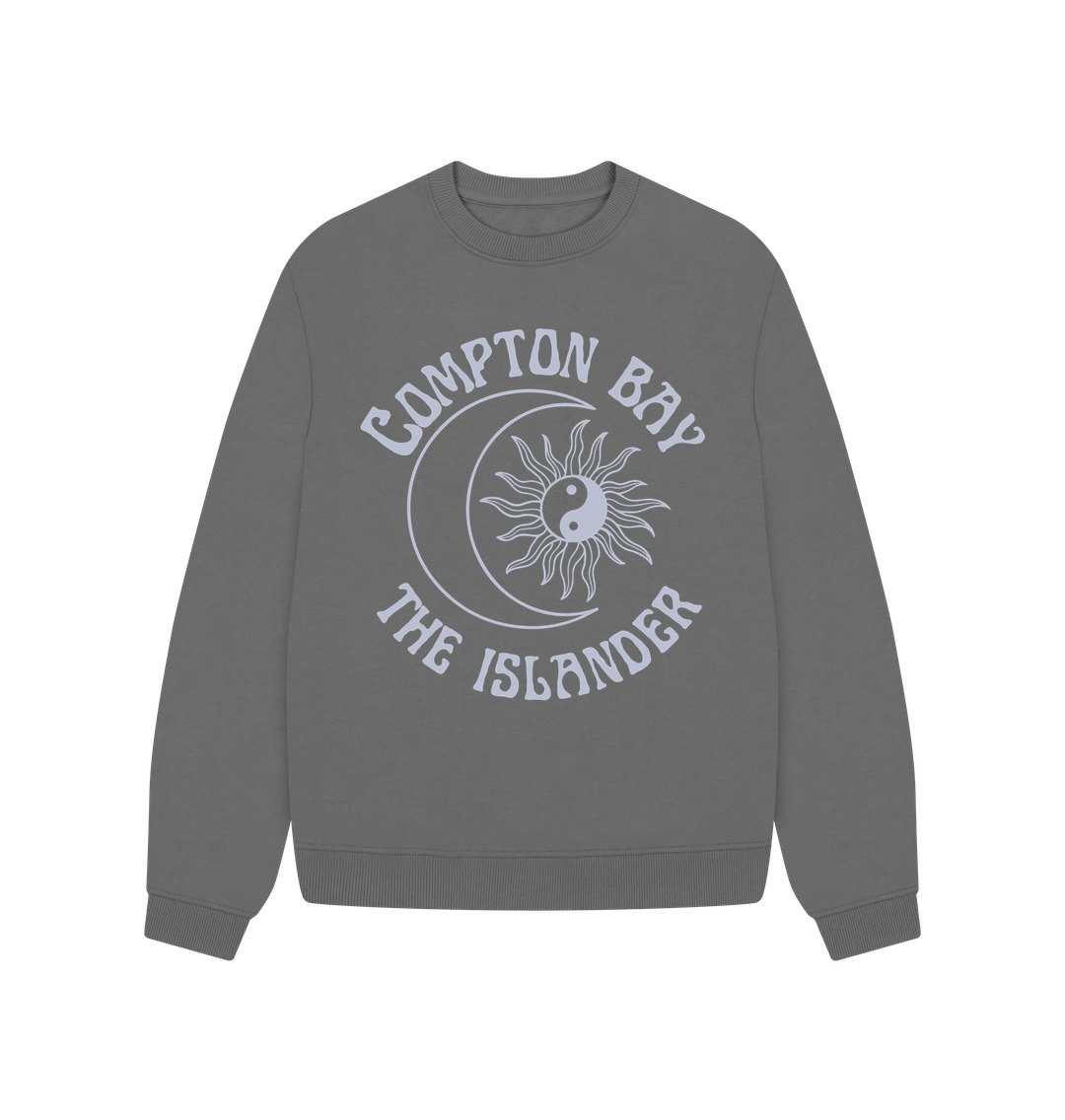 Slate Grey Compton Bay - Lilac writing - Women's oversized style sweatshirt - Sun and Moon - The Islander