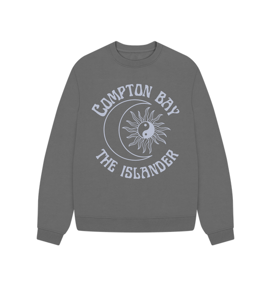 Slate Grey Compton Bay - Lilac writing - Women's oversized style sweatshirt - Sun and Moon - The Islander