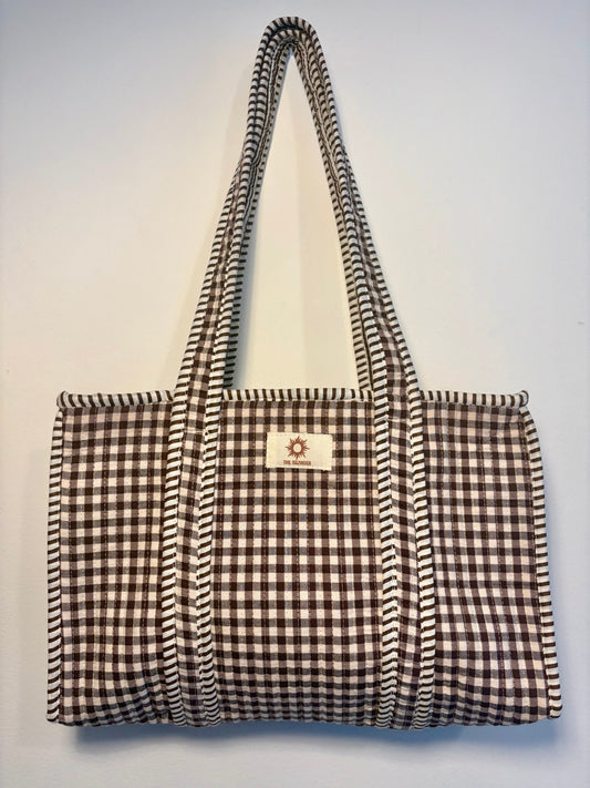 Brown Gingham Midi Tote