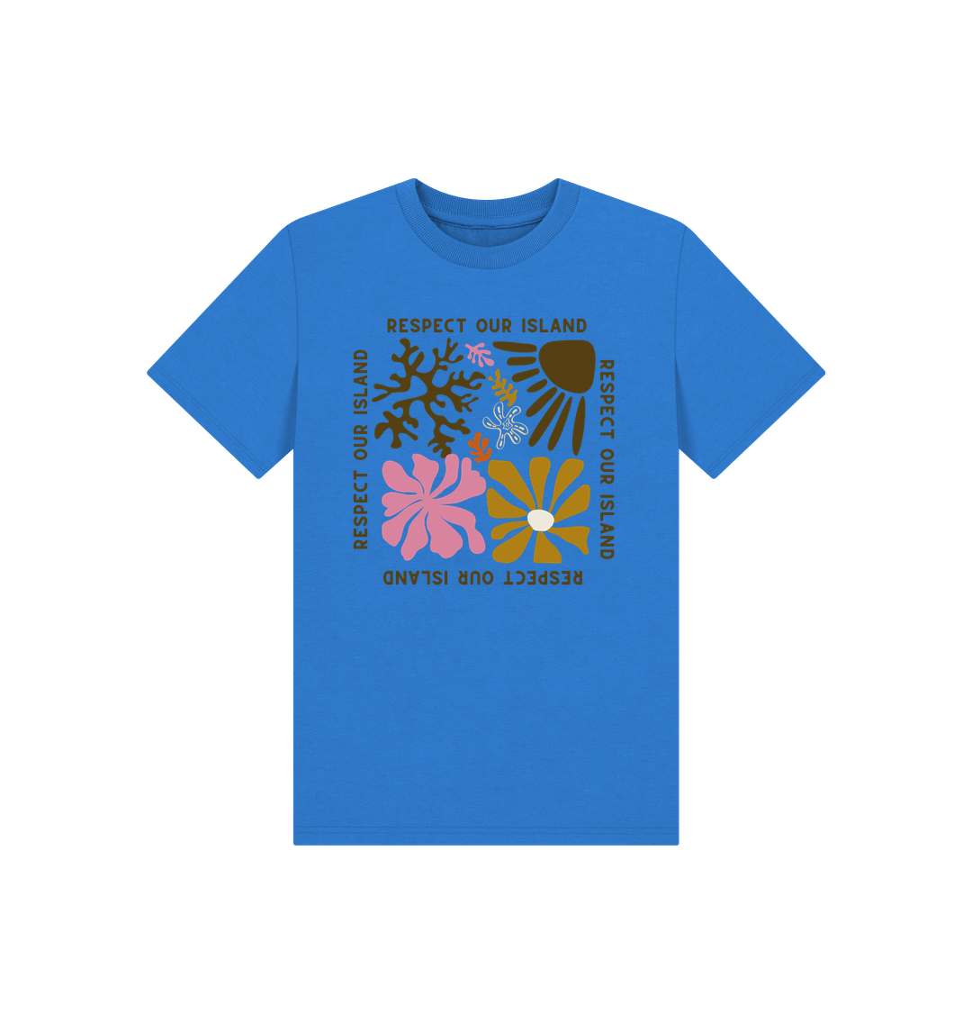 Bright Blue Respect Our Island - Kids T Shirt - Organic Cotton