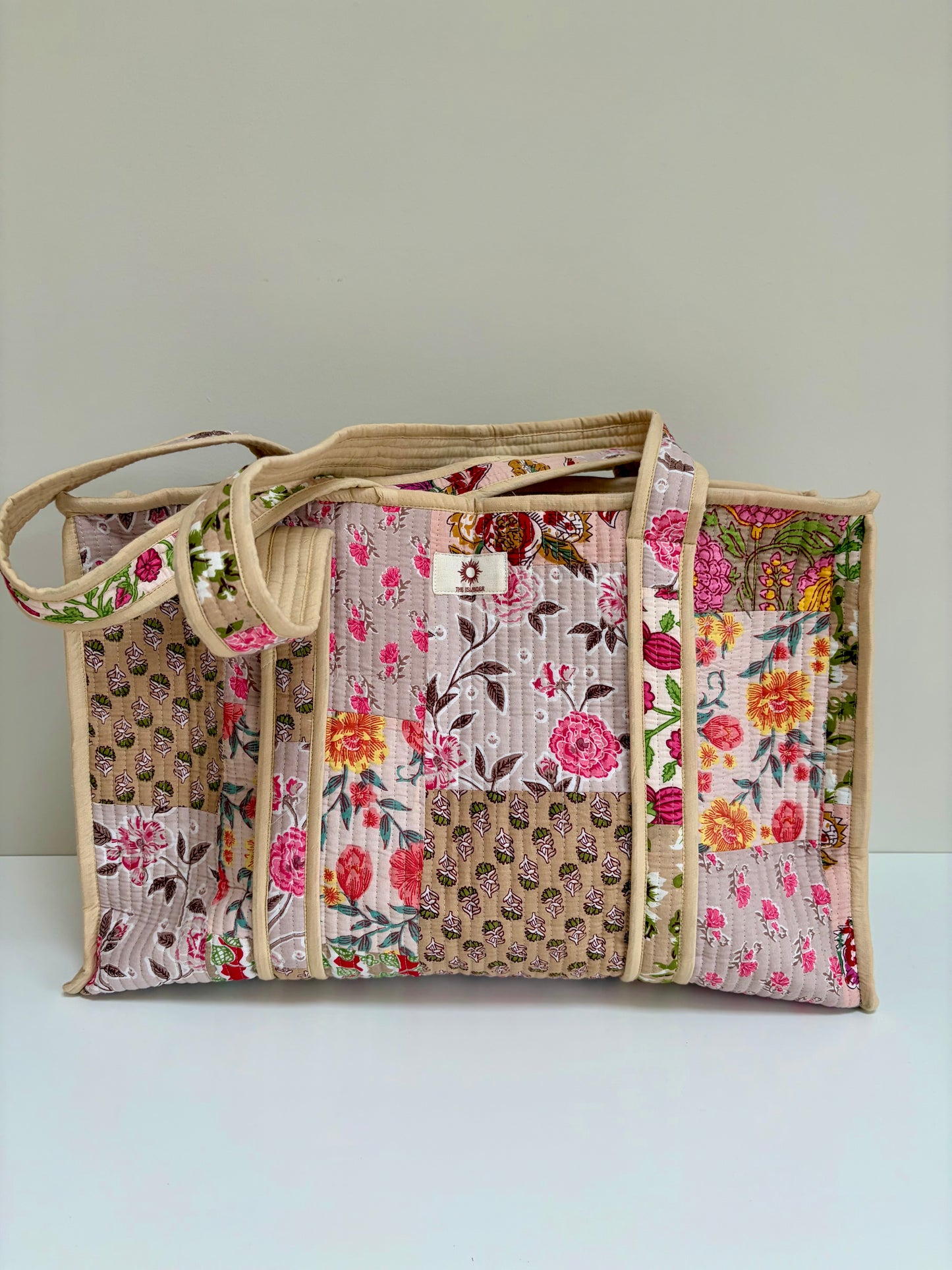 Beige Patchwork Large Tote Bag
