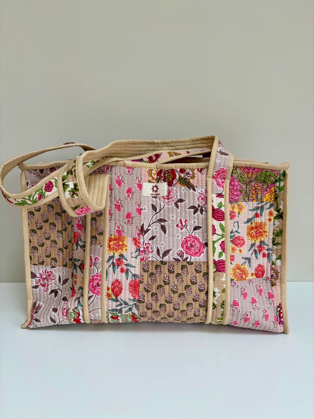 Beige Patchwork Large Tote Bag