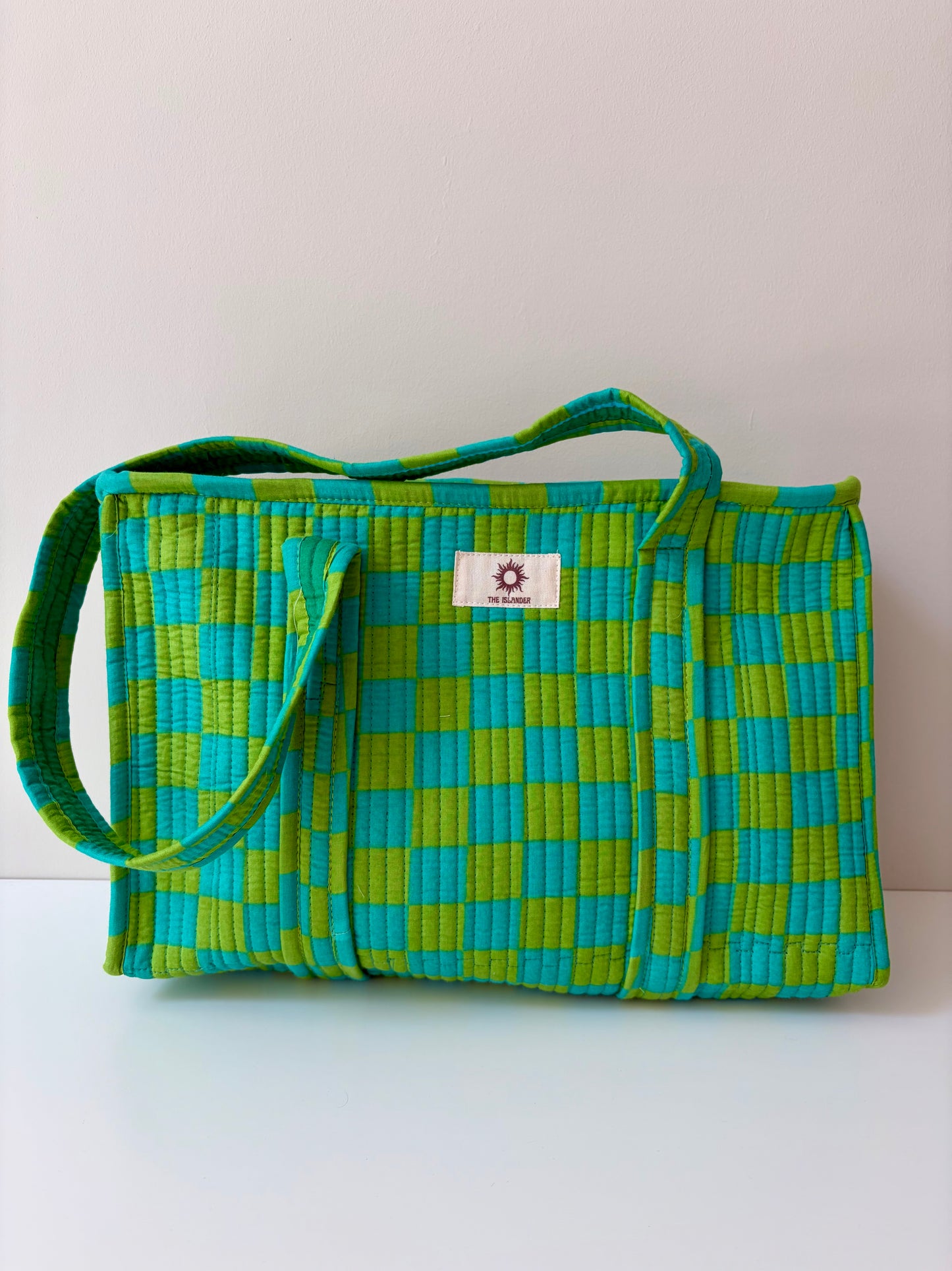 Green Checkerboard Midi Tote