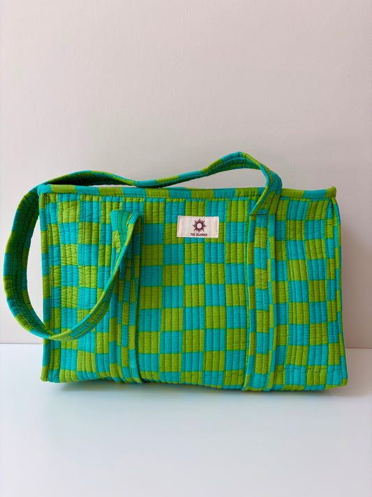 Green Checkerboard Midi Tote
