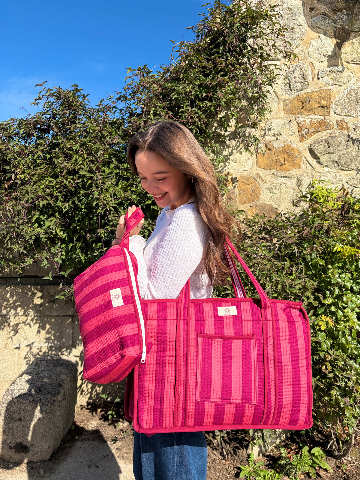 Burgundy Stripes Compartment Organiser Tote