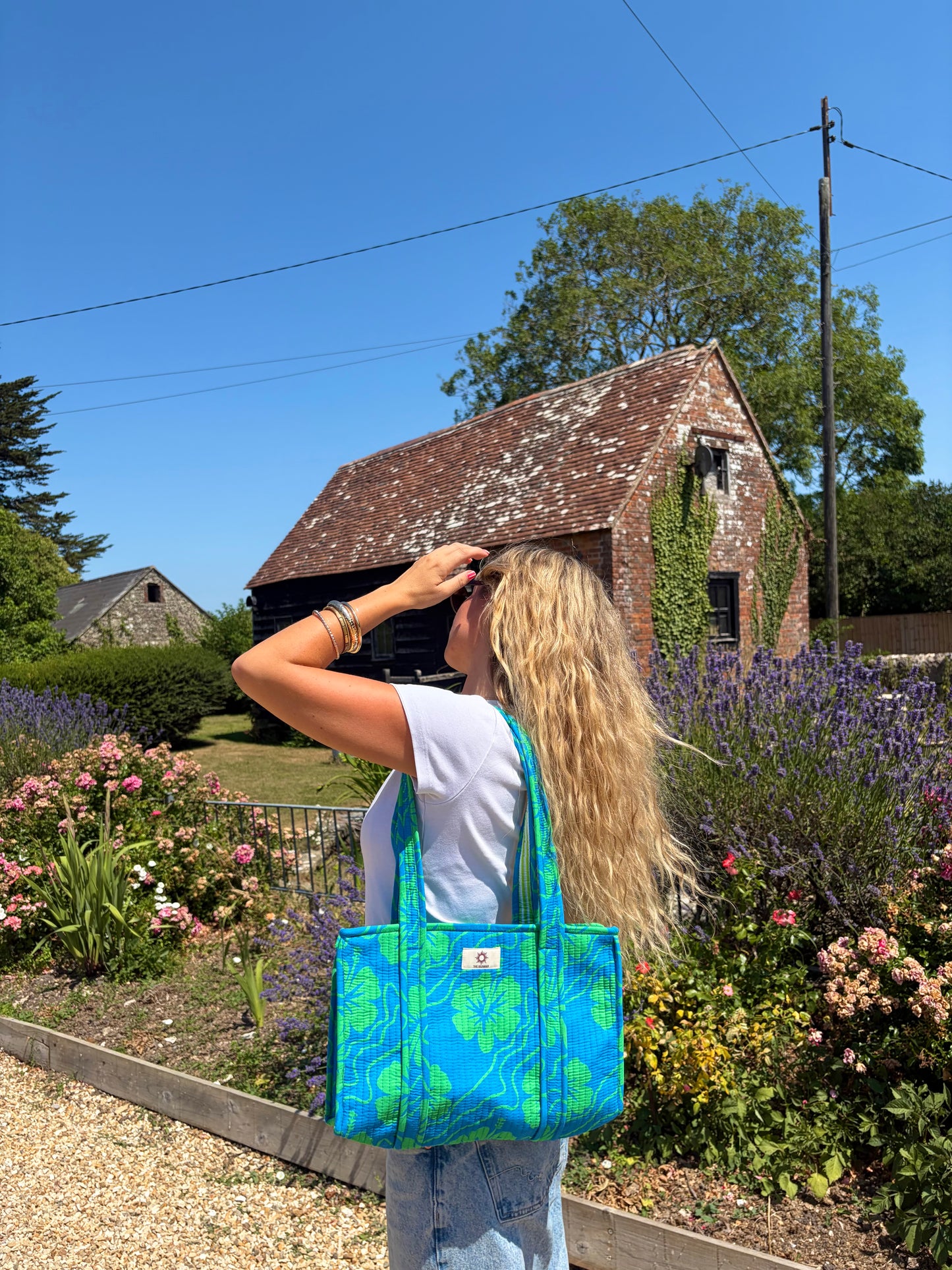 Blue Hibiscus Midi Tote Bag