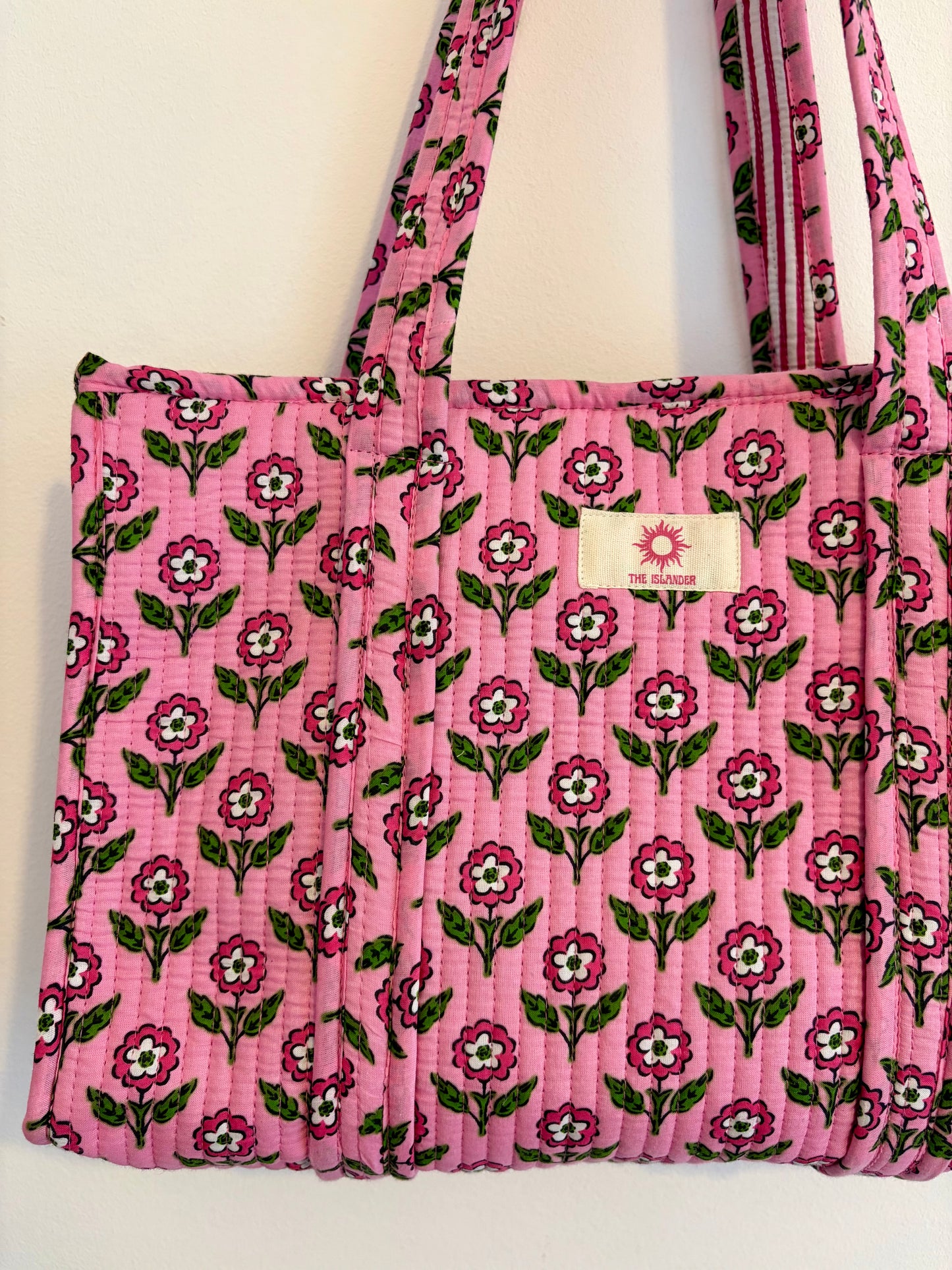 Pink Floral Midi Tote Bag
