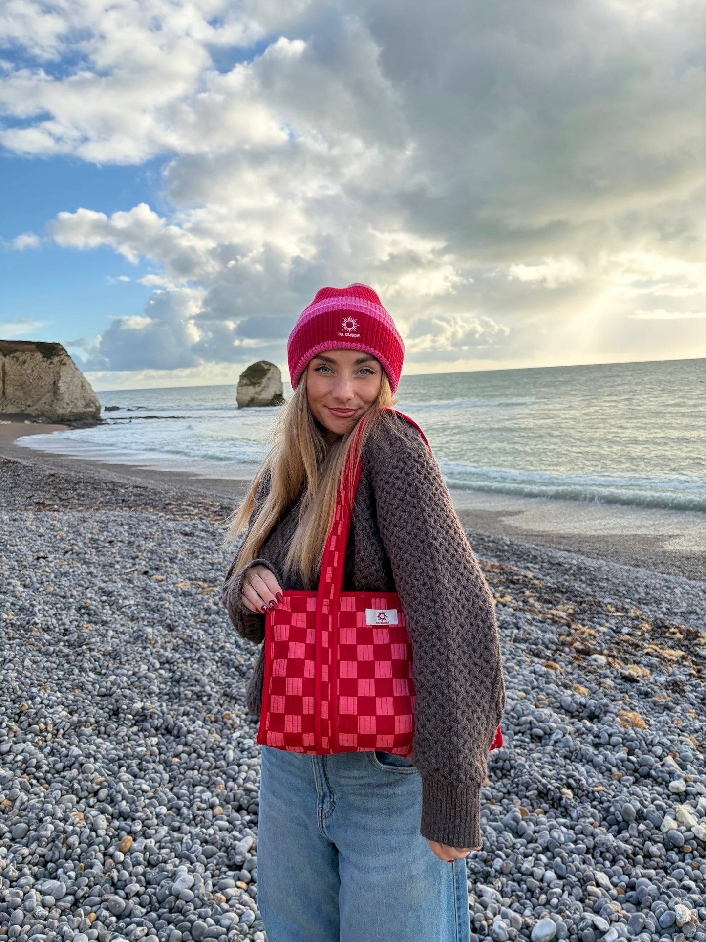Pink (Pink & Red and Pink & Orange) Checkerboard Midi Tote