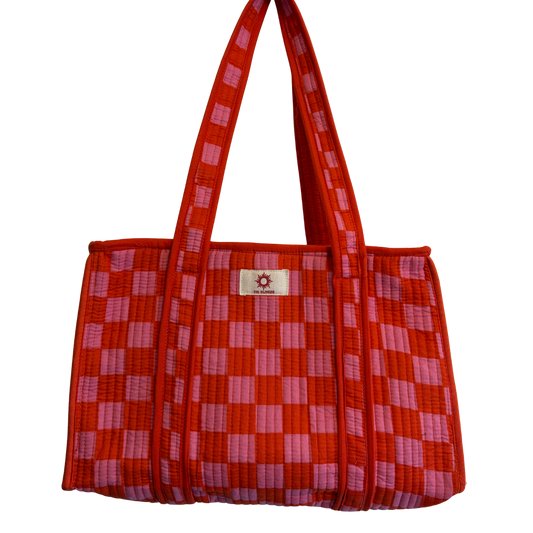 Pink Checkerboard Midi Tote
