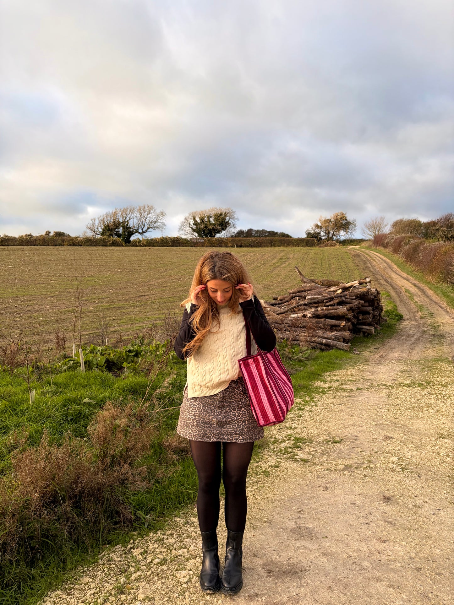 Burgundy & Pink Large Tote Bag