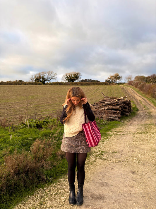Burgundy & Pink Large Tote Bag