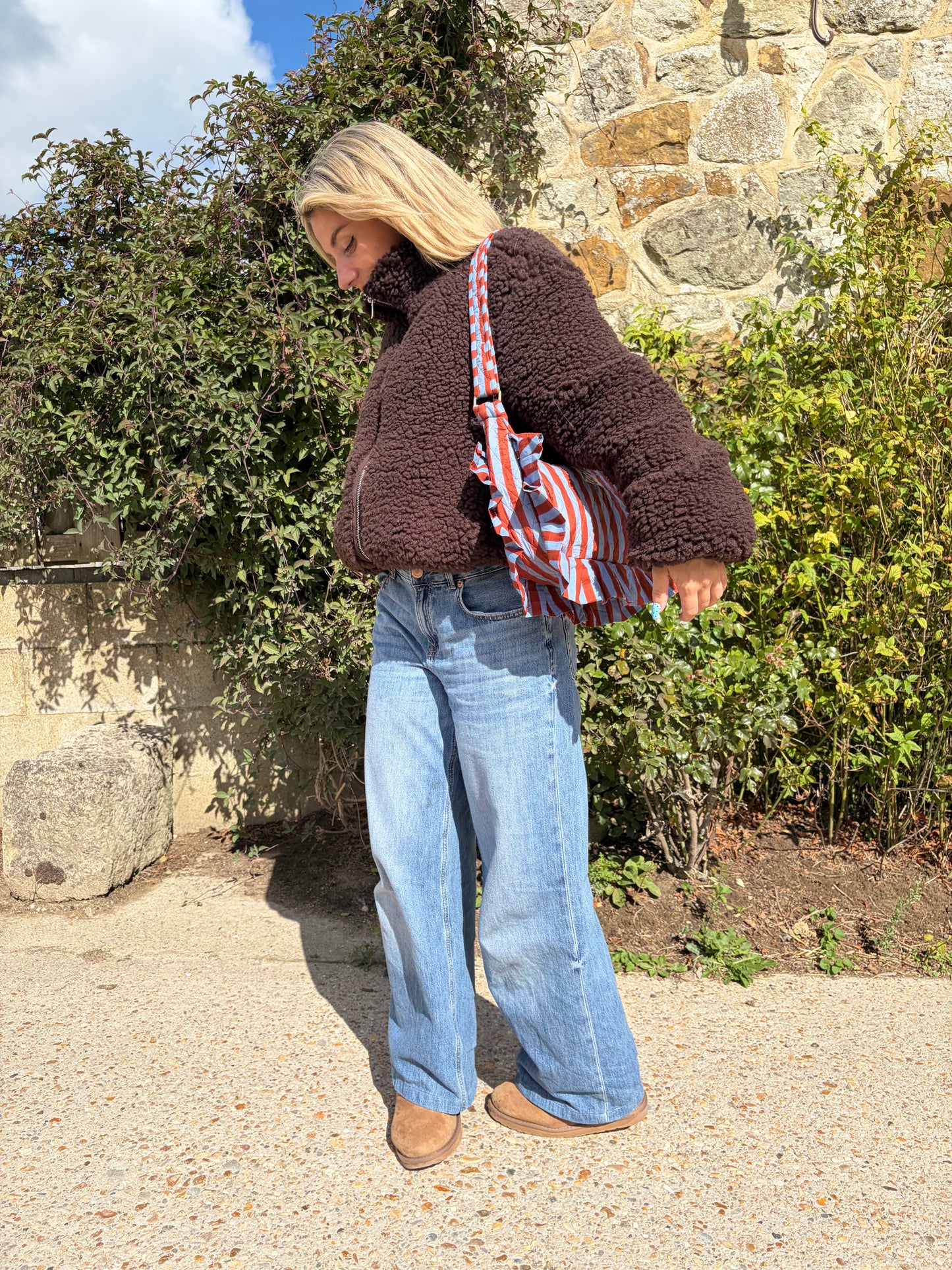 Blue & Brown Stripes Frill Side Mini