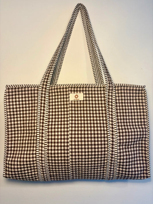 Brown Gingham Large Tote Bag