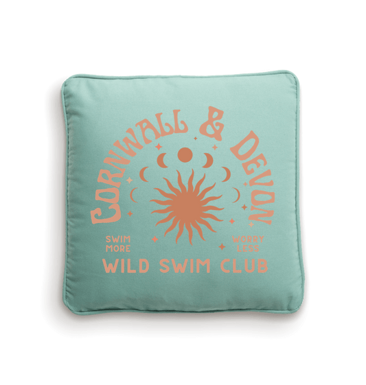 Natural/Sage Green Cornwall & Devon -  Fairtrade Organic Cotton Canvas Cushion Cover - 40x40cm