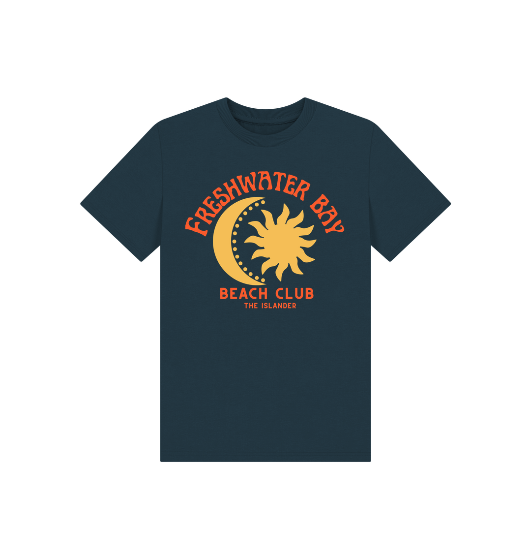 Denim Blue Freshwater Bay - Yellow Sun & Moon - Kids T Shirt