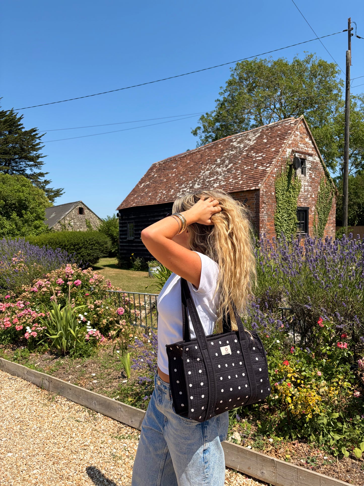 Black Polka Dot Midi Tote Bag