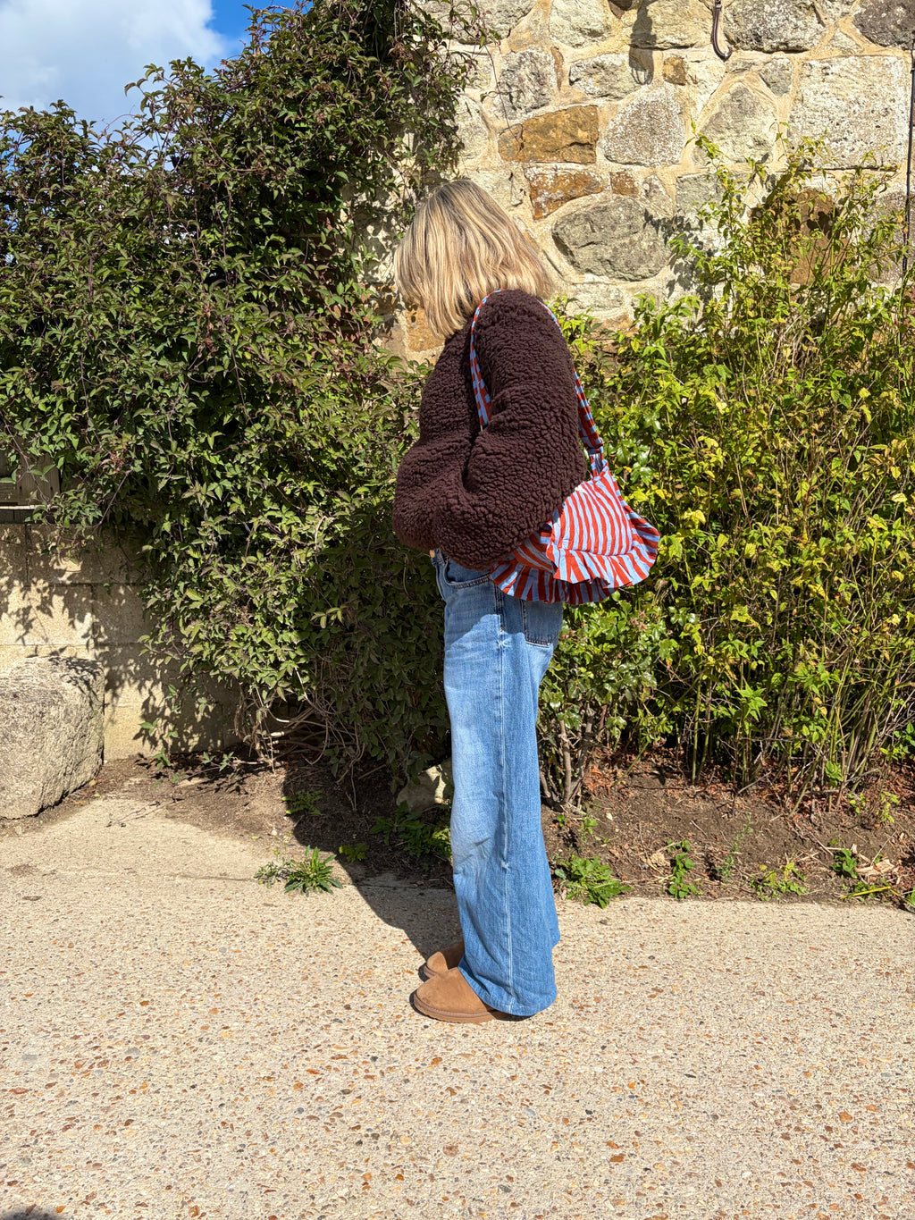 Blue & Brown Stripes Frill Side Mini