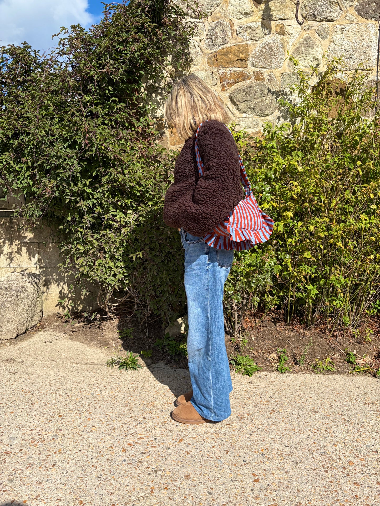 Blue & Brown Stripes Frill Side Mini