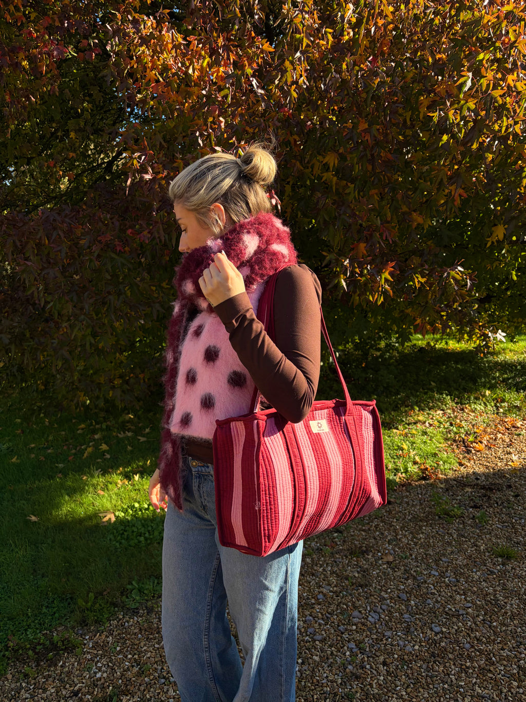 Burgundy & Pink Stripes Compartment Midi