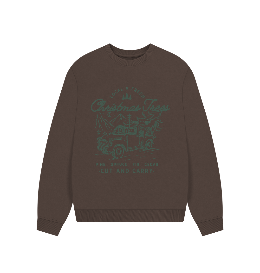 Chocolate Christmas Tree\u2019s - Womens oversized style sweatshirt