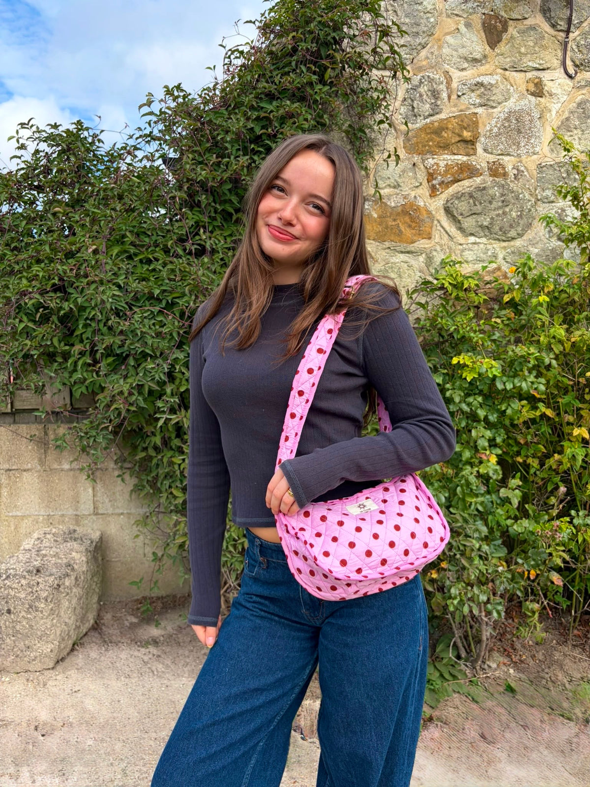 Pink & Brown Polka Side Mini