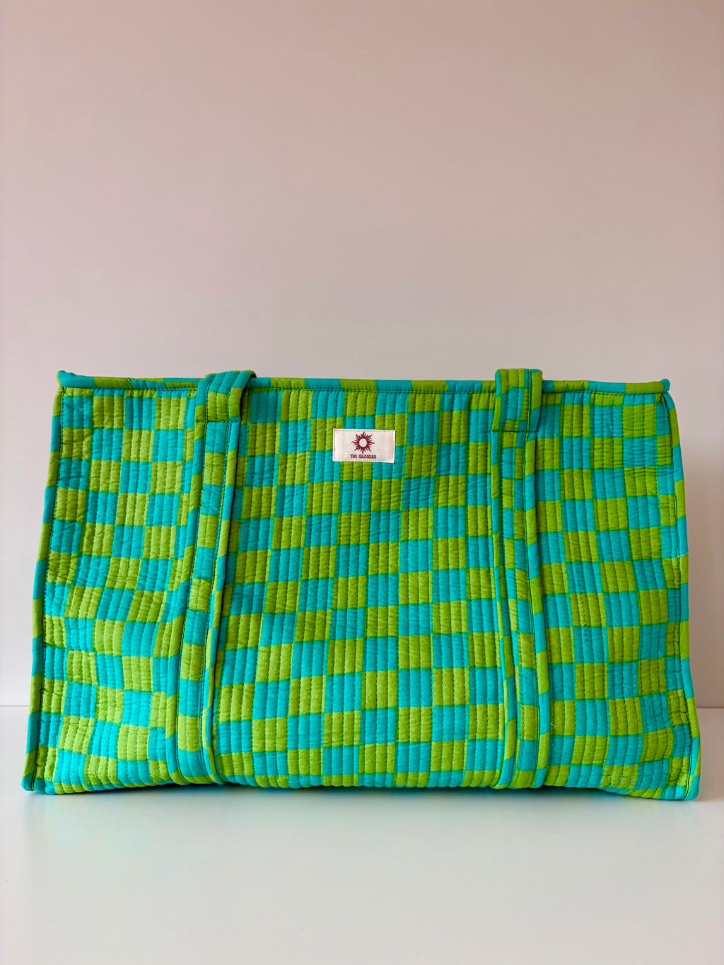 Green Checkerboard Large Tote (Zipped or Reversible)