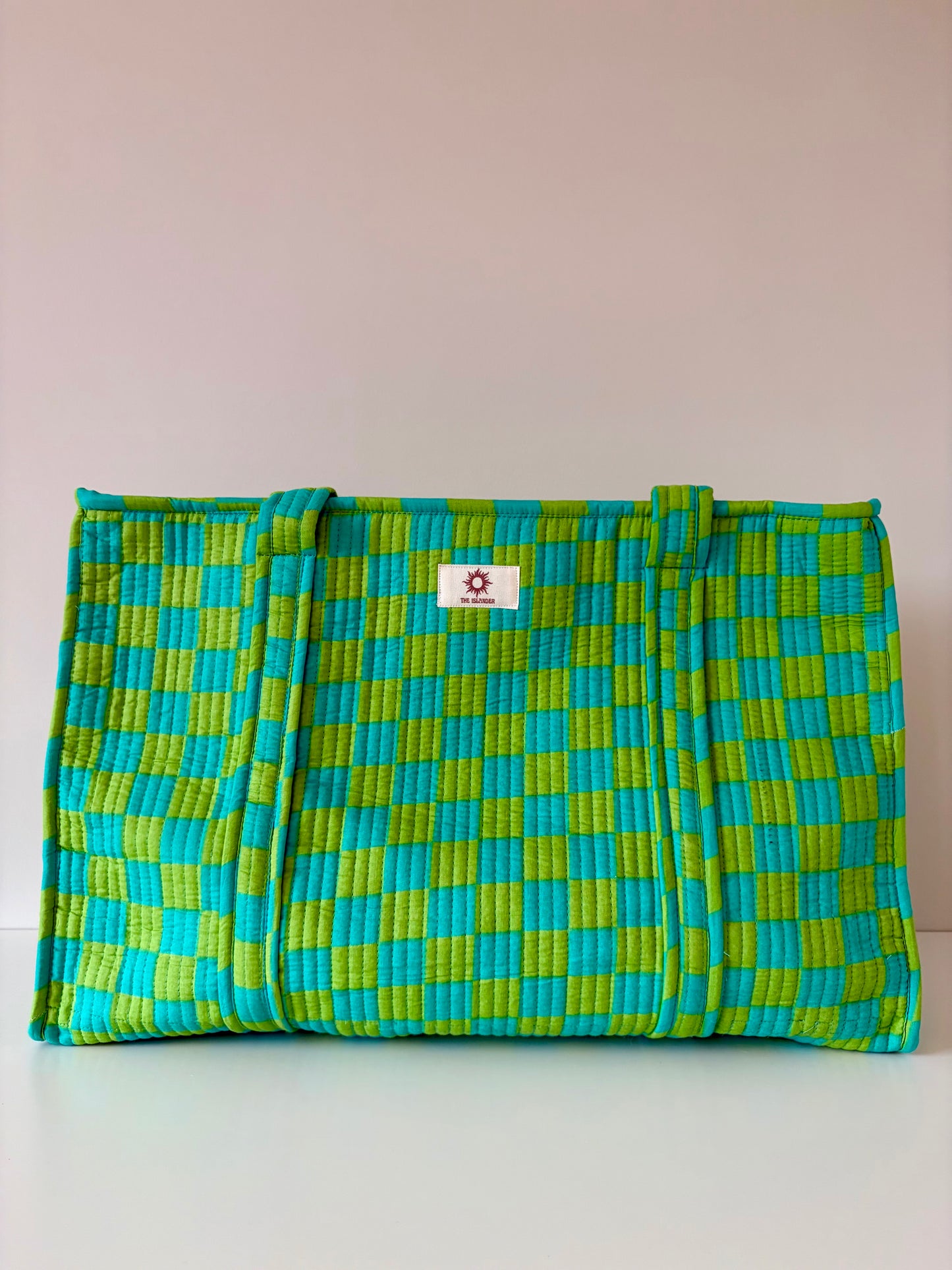Green Checkerboard Large Tote (Zipped or Reversible)