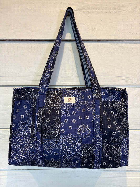 Blue Paisley Large Tote Bag