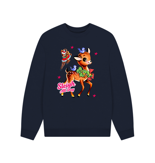 Navy Blue Printed Sweater Front