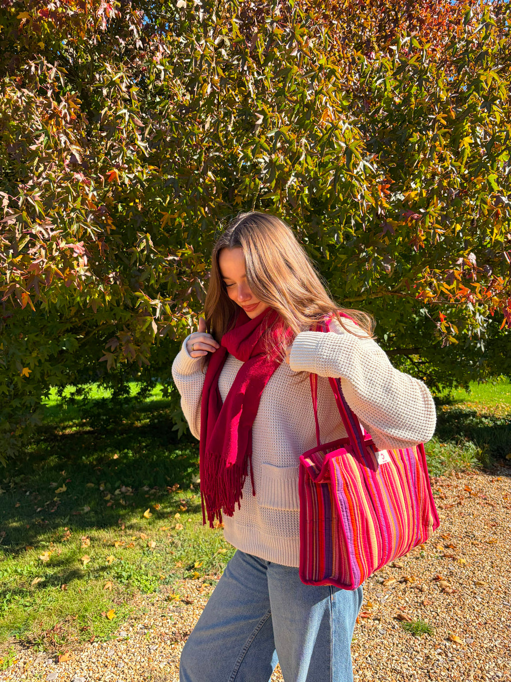Winter Spice Stripes Midi Compartment Tote