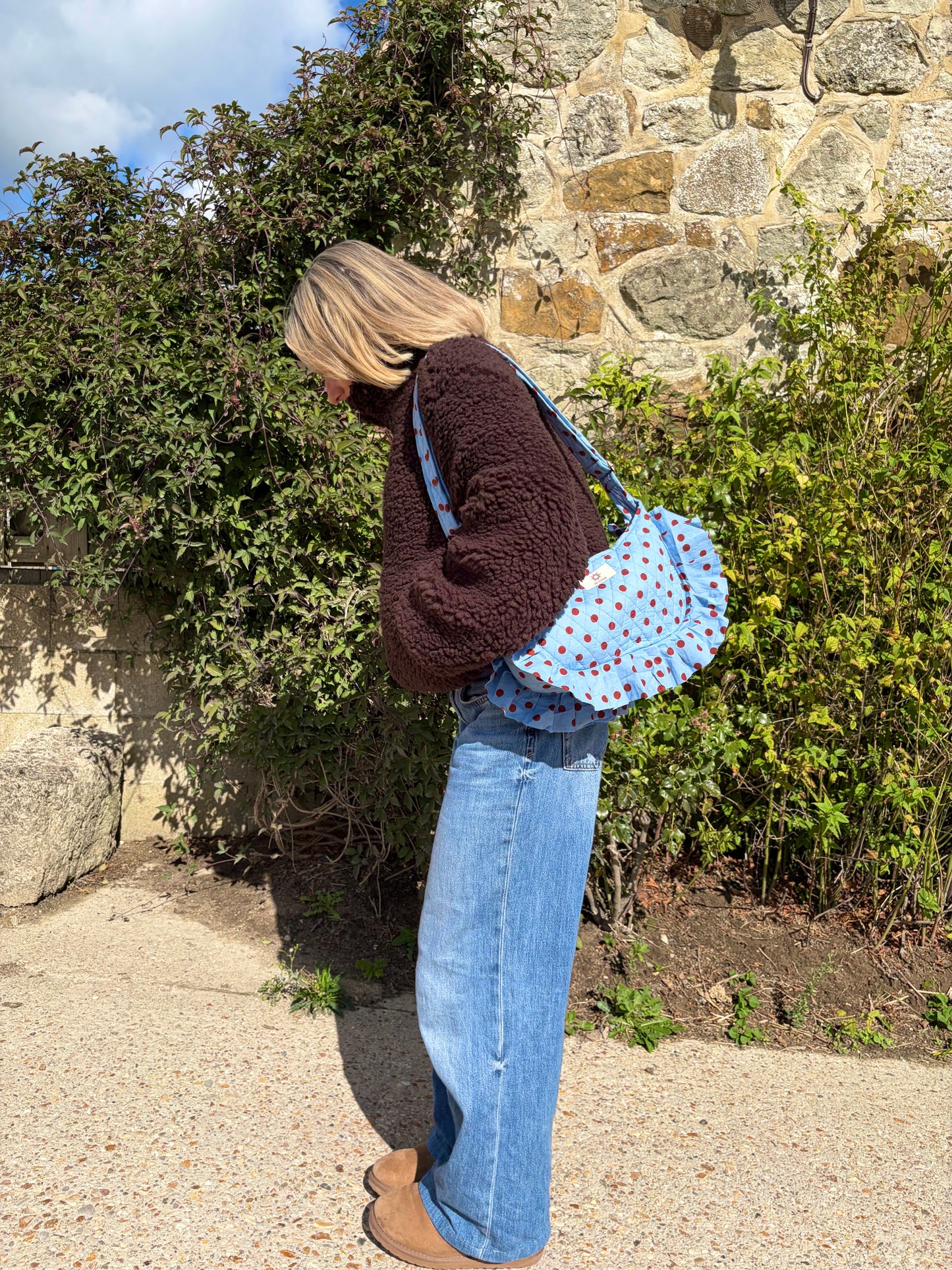 Blue & Brown Polka Frill Side Mini