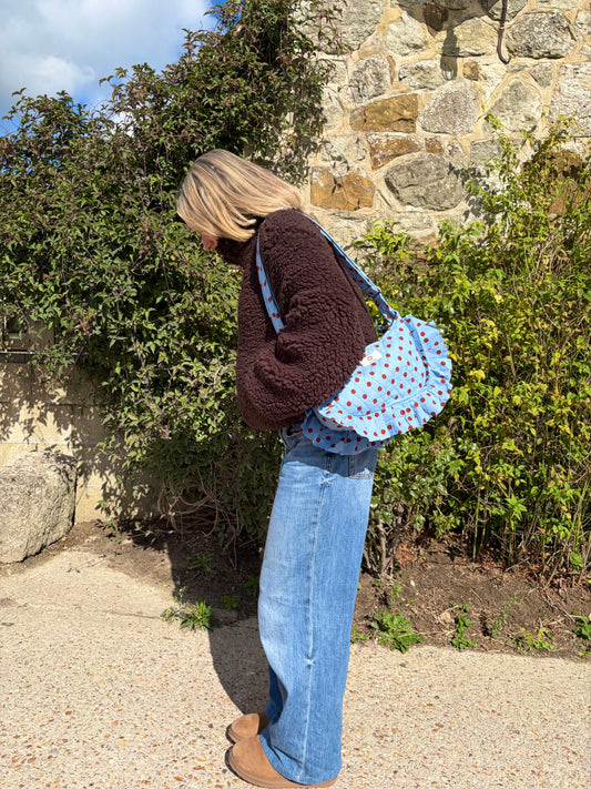 Blue & Brown Polka Frill Side Mini