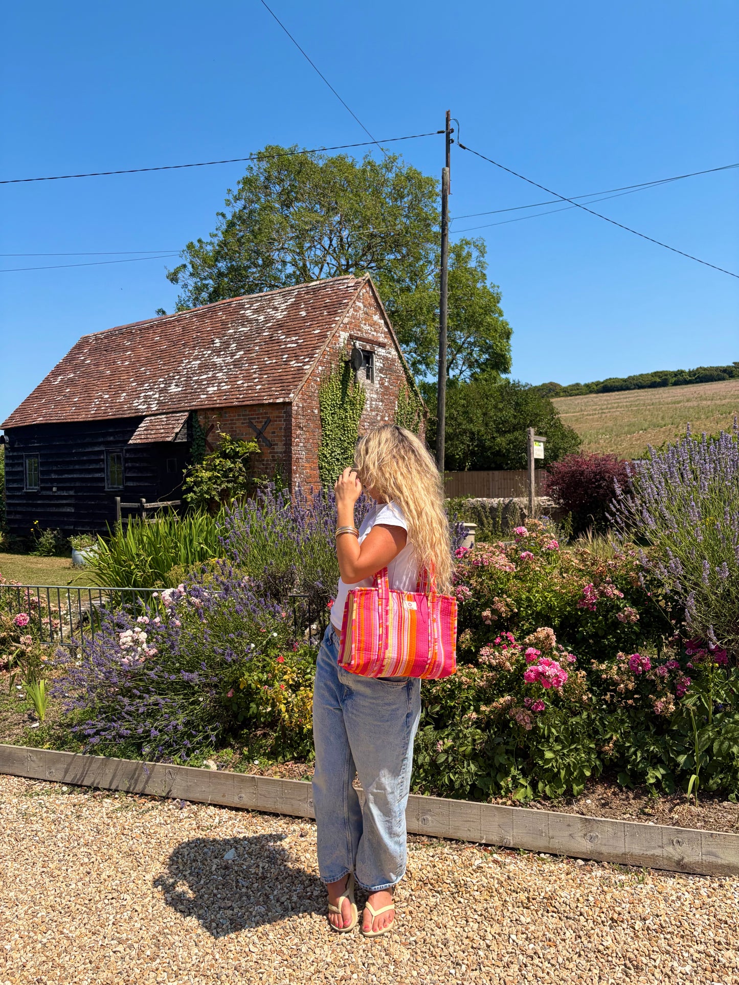 Pink & Yellow Stripes Midi Tote Bag